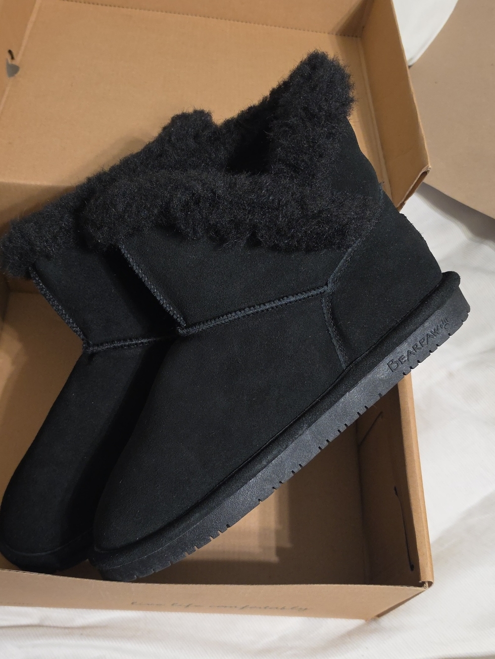 BearPaw Black Suede Shearling Cuff Ankle Boots
